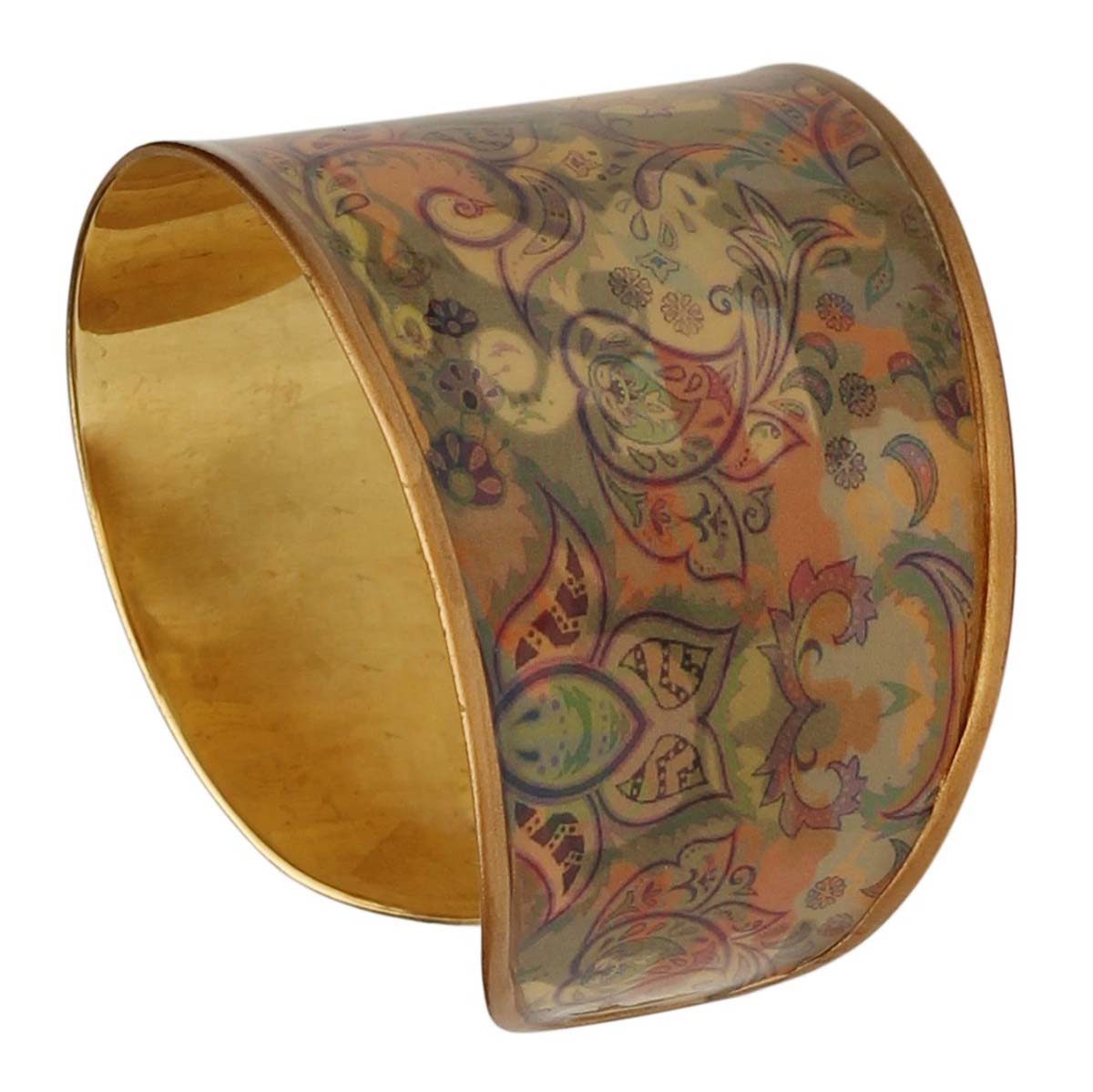 Brass Cuff Bracelet with Floral & Paisley Pattern - 2.6” Multicolored - Trendy Accessories / Gifts for Her - Buy in Bulk Wholesale
